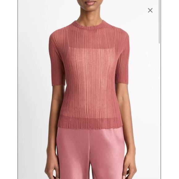 NWOT Women’s Vince Italian Cotton-Blend Double-Layer Top in Rose Jam/Sabbia SZ S - Picture 1 of 7